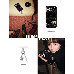 JUEVES星期四黑草莓闪粉钻石发夹壳适用苹果iPhone17ProMax/17Pro/16ProMax/15pm/华为Pura70手机壳 小众