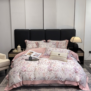 轻奢100支双股长绒棉数码印花AB版四件套新中式复古亲肤全棉床品