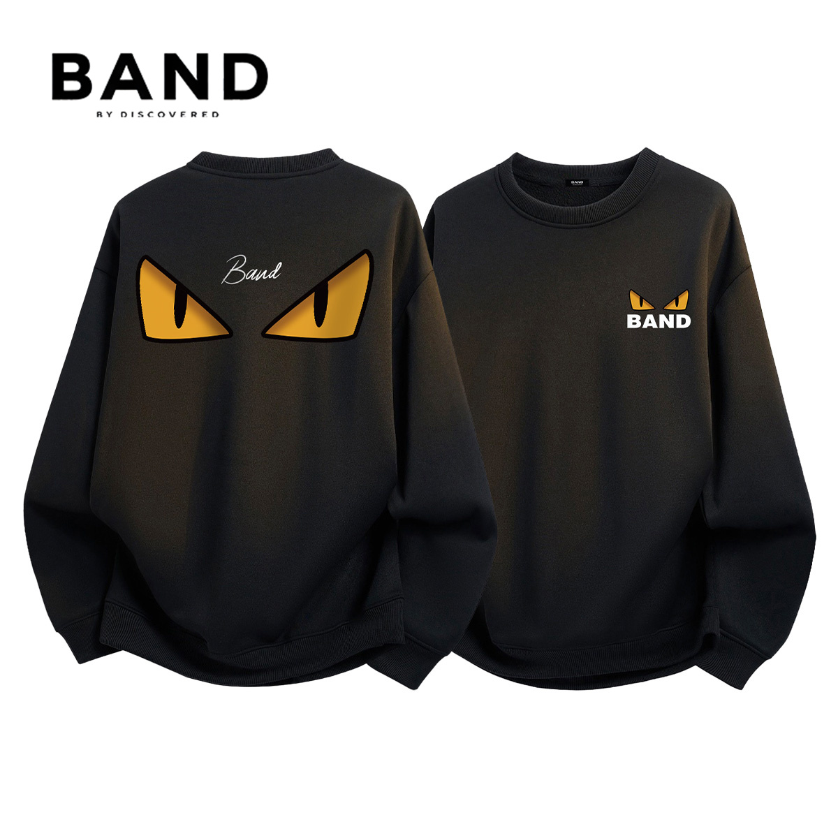 BAND BY DISCOVERED秋冬美式男黄眼怪兽圆领套头卫衣情侣宽松上衣