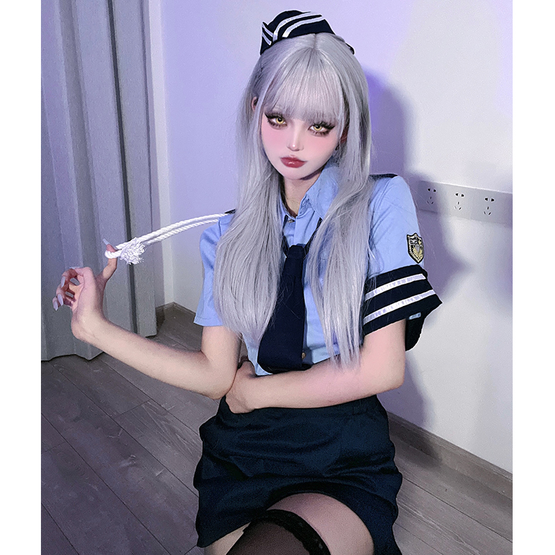 奈不乖 女警cos制服蓝色辣妹包臂裙套装气质网红主播空姐御姐套装