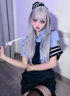 奈不乖 女警cos制服蓝色辣妹包臂裙套装气质网红主播空姐御姐套装