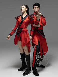 出租红色爵士舞演出服男女款中国风舞台服装现代侠客舞表演服定制