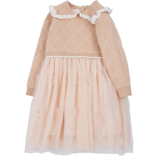 艾艾屋女童裙子冬季儿童新品中大童针织淑女可爱连衣裙纱裙KMWS02