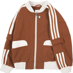 艾艾屋男童上衣春秋潮流新品大童休闲夹克条纹童装针织外套KMAC01