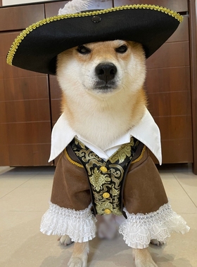 宠物狗狗定制柴犬万圣节加勒比杰克船长海盗贵族舞会演出COS服装