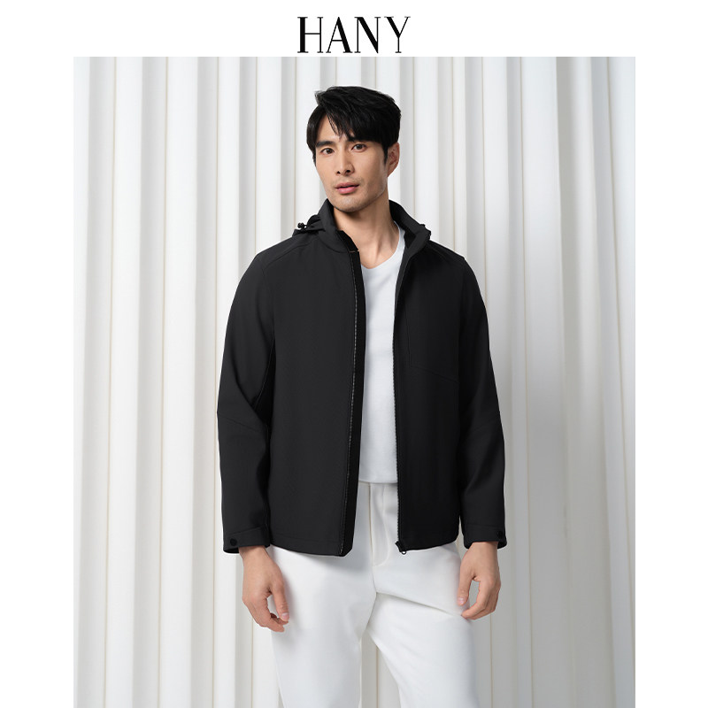 【断码清仓】HANY汉尼可拆卸帽立领夹克男商务弹力休闲黑色外套春,男装,夹克,淘宝优惠券,粉丝福利购,淘宝优惠卷