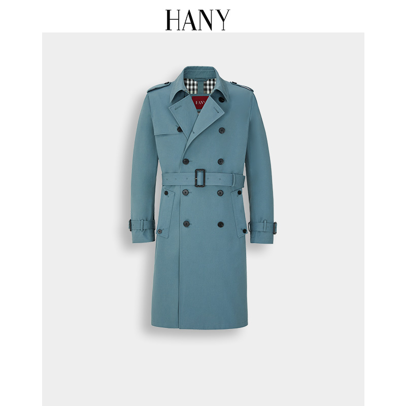 HANY汉尼长款蓝色风衣男
