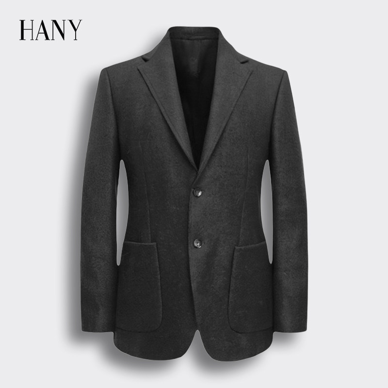 【断码清仓】HANY汉尼羊毛西服男士外套黑色商务毛呢休闲上衣男装