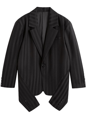 Scherzo四只袖子的黑色条纹西装 原创设计秋冬通勤中长宽松版型