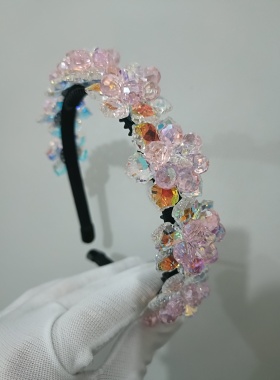 精致韩版镶钻水晶发箍甜美花朵重工带齿防滑头箍洋气发卡压发女