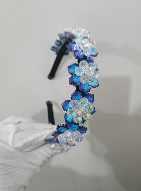 精致高级感镶钻水晶发箍甜美花朵重工带齿防滑头箍洋气发卡压发女