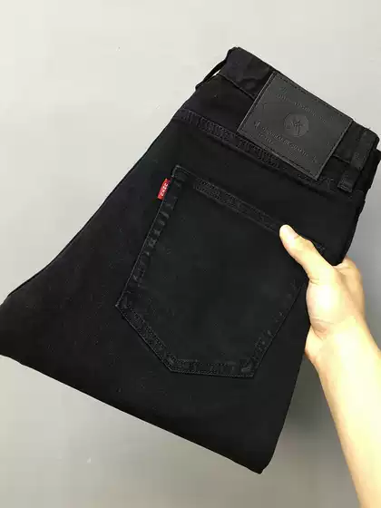 Pure Black Velvet Thickeneded Jeans for Men 2024 Autumn and Winter Thick Casual Fit Straight Business European Long Pants