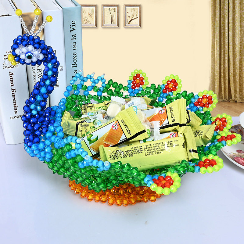 diy手工串珠制作创意孔雀果盘材料包散珠编织水果盘收纳摆件饰品