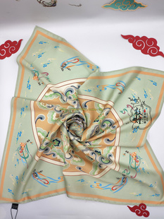 敦煌壁画丝巾国风宝相花九色鹿飞天藻井复古丝带小方巾70*70围巾