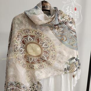 敦煌壁画文创香云纱剪花工艺丝巾九色鹿飞天沙漠骆驼时尚围巾披肩