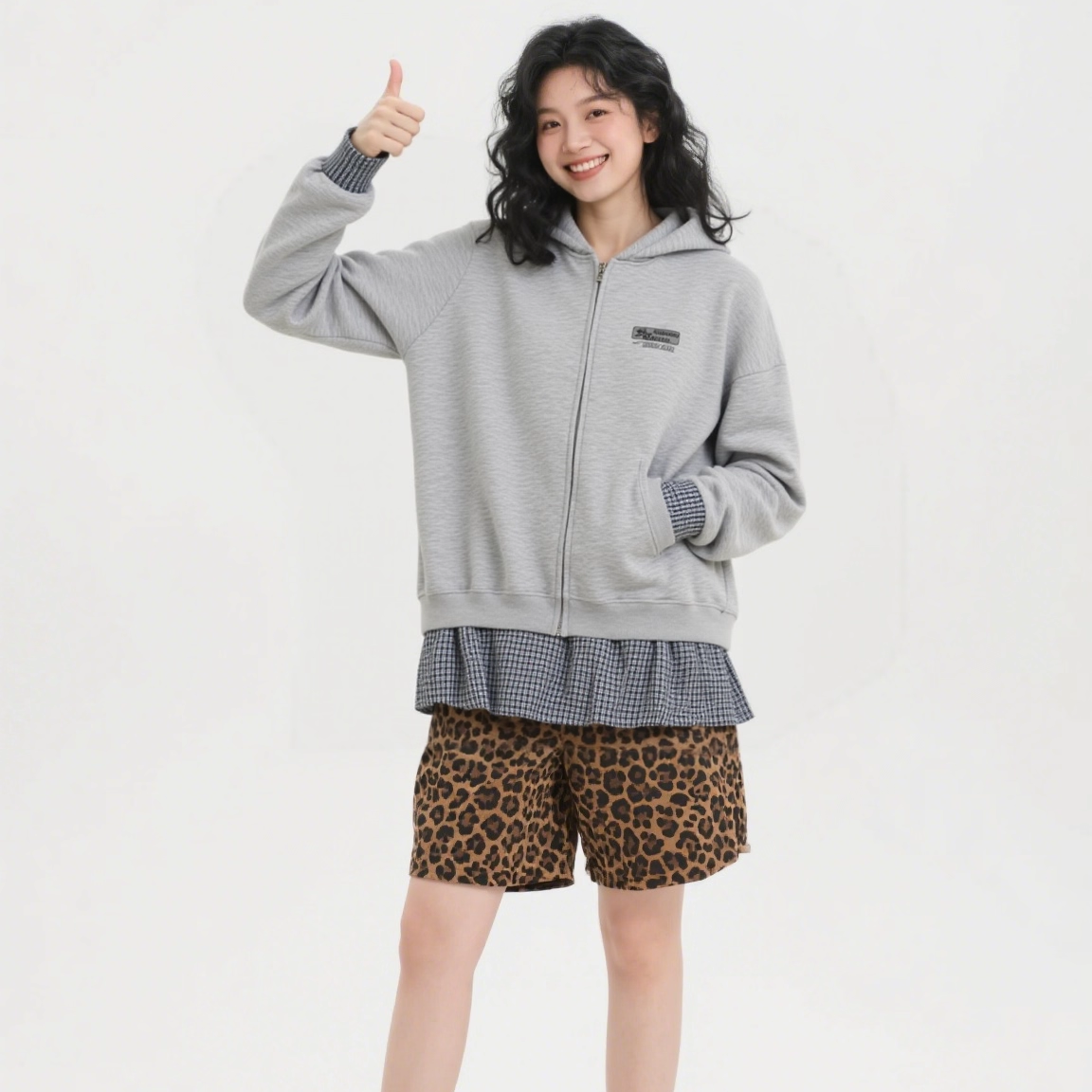 Wanvans 美式复古假两件格子拼接连帽开衫卫衣男女宽松潮牌外套