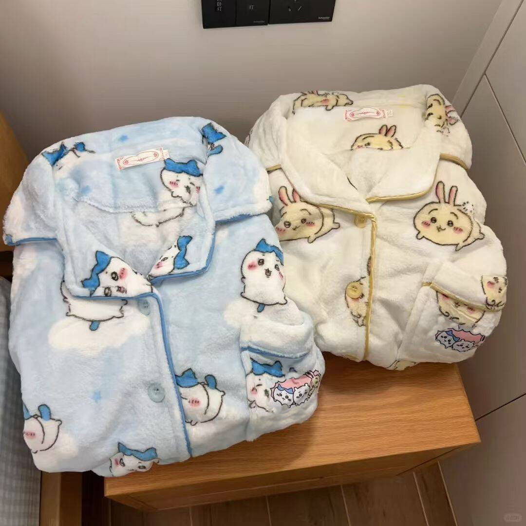Chiikawa qadın qış pijama dəsti məxmər flanel