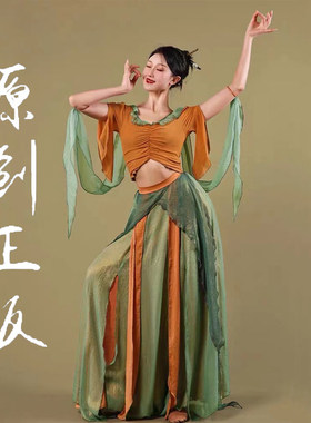 敦煌飞天舞蹈服套装女仙气飘逸古典舞练功服中国舞民族舞蹈演出服