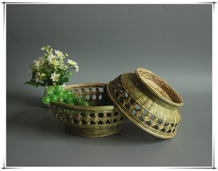 手工竹编水果篮 竹编筐家用果盘 圆形收纳篮馒头筐竹簸箕淘米篮