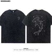Starry sky Hammerhead shark print short-sleeved T-shirt, seaside vacation, Sanya diving, Marine animals, men's and women's loose trendy brand summer thumbnail 4