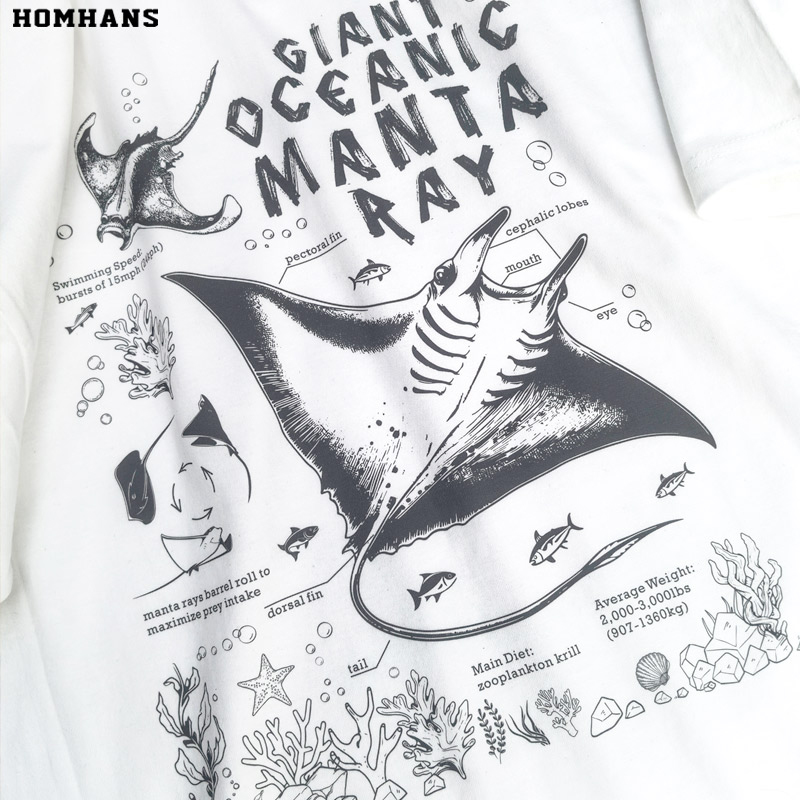蝠鲼魔鬼鱼海洋印花短袖T恤纯棉