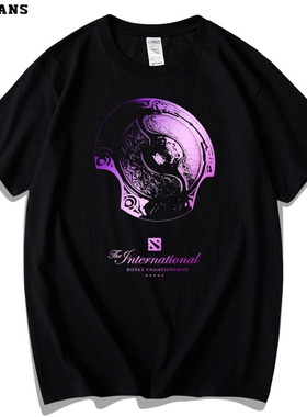 红韩DOTA2 TI9 短袖纯棉T恤国际邀请赛冠军之盾 男女通款宽松大码
