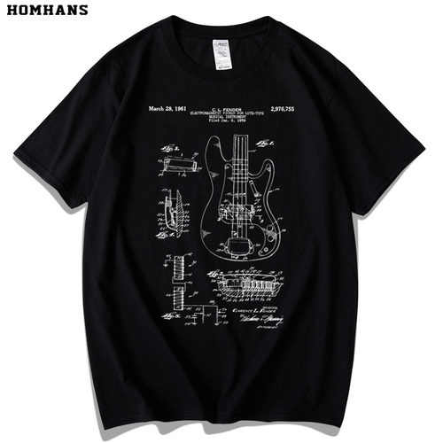 贝斯吉他复古艺术经典印花T恤