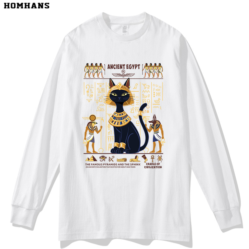 古埃及文化法老印花长袖T恤纯棉