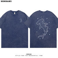 Starry sky Hammerhead shark print short-sleeved T-shirt, seaside vacation, Sanya diving, Marine animals, men's and women's loose trendy brand summer thumbnail 5