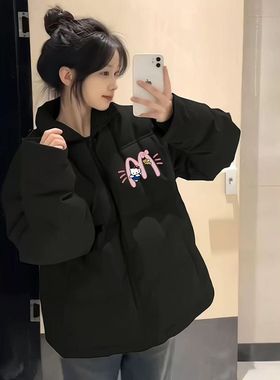 韩系宽松减龄短款羽绒服女秋冬季新款白鸭绒轻薄百搭黑色立领外套