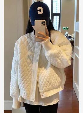 2025初冬棒球服棉服外套女菱格设计感飞行气质百搭宽松显瘦外套