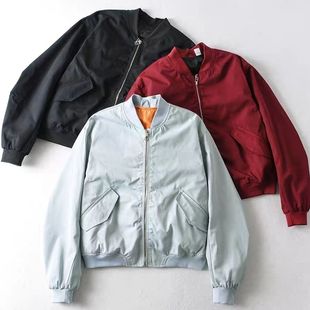 外贸原单女式罗纹立领棒球服夹薄棉飞行员夹克短外套短款百搭棉服