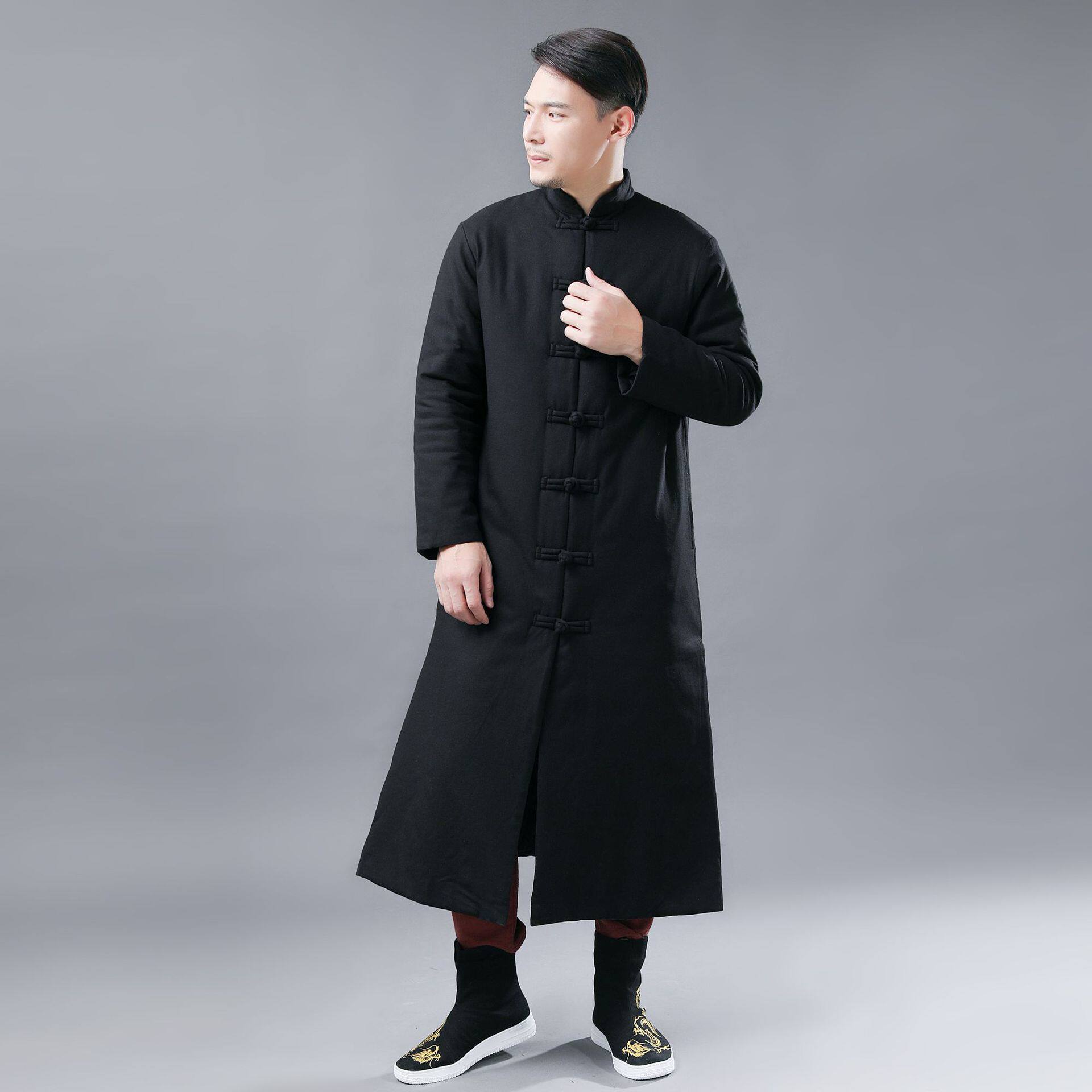 壹秋堂 简约耐用加长棉服复古民族风男式棉服纯色时尚立领棉袄