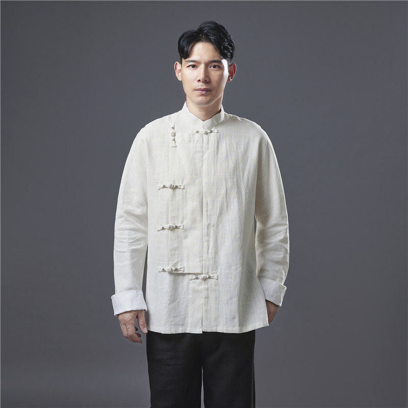 壹秋堂苎麻八支小立领苗银扣点缀可挽袖时尚简约男士休闲民族服装
