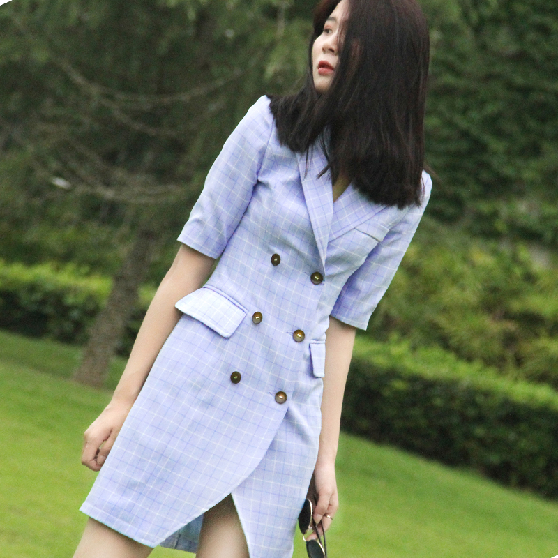 2019春季新款女装 职场简约修身中长连衣裙韩国 格子小西装外套在类目 女装/女士精品, 连衣裙中 - 来自Buy2taobao.com提供专业的淘宝代购服务