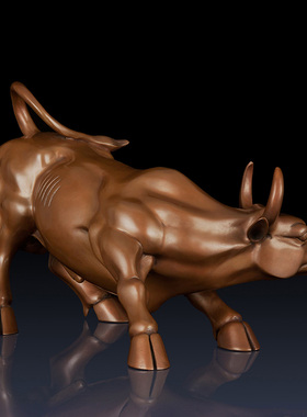 紫铜华尔街牛摆件客厅办公室招财铜牛装饰摆饰旺市牛工艺礼品摆饰