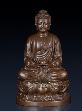 纯黄铜婆娑三圣铜佛像工艺品家居释迦摩尼观音地藏王佛像制品摆件