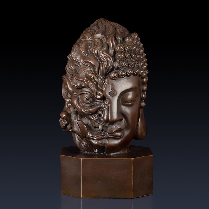 纯黄铜一念之间摆件工艺品半佛半魔礼品书桌办公室家居装饰品礼品