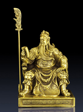 纯铜看书关公摆件办公室关公装饰品家居客厅铜制工艺品摆件铜关公