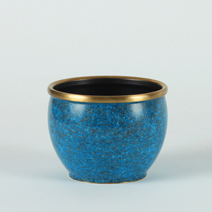 纯黄铜聚财米缸中式 饰品 家居办公室摆件创意桌面聚宝盆摆件圆形装