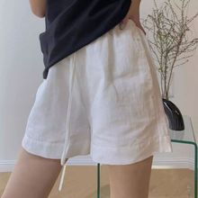 日杂风白色休闲亚麻短裤女夏季小个子运动休闲高腰棉麻A字五分裤