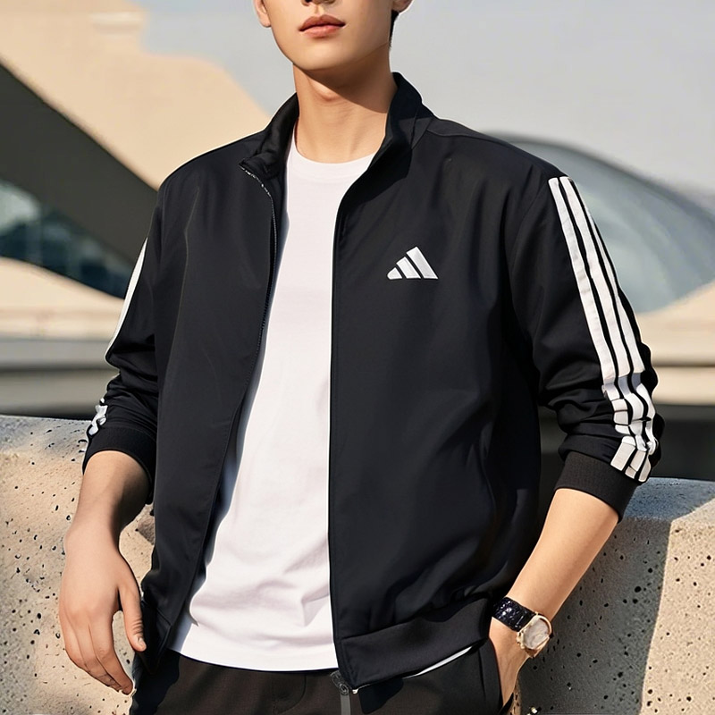 阿迪达斯夹克男装秋季新款立领运动服针织外套跑步训练上衣开衫