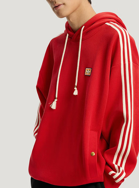 adidas阿迪达斯三叶草红色新年款连帽卫衣男26春印花运动服KT0646