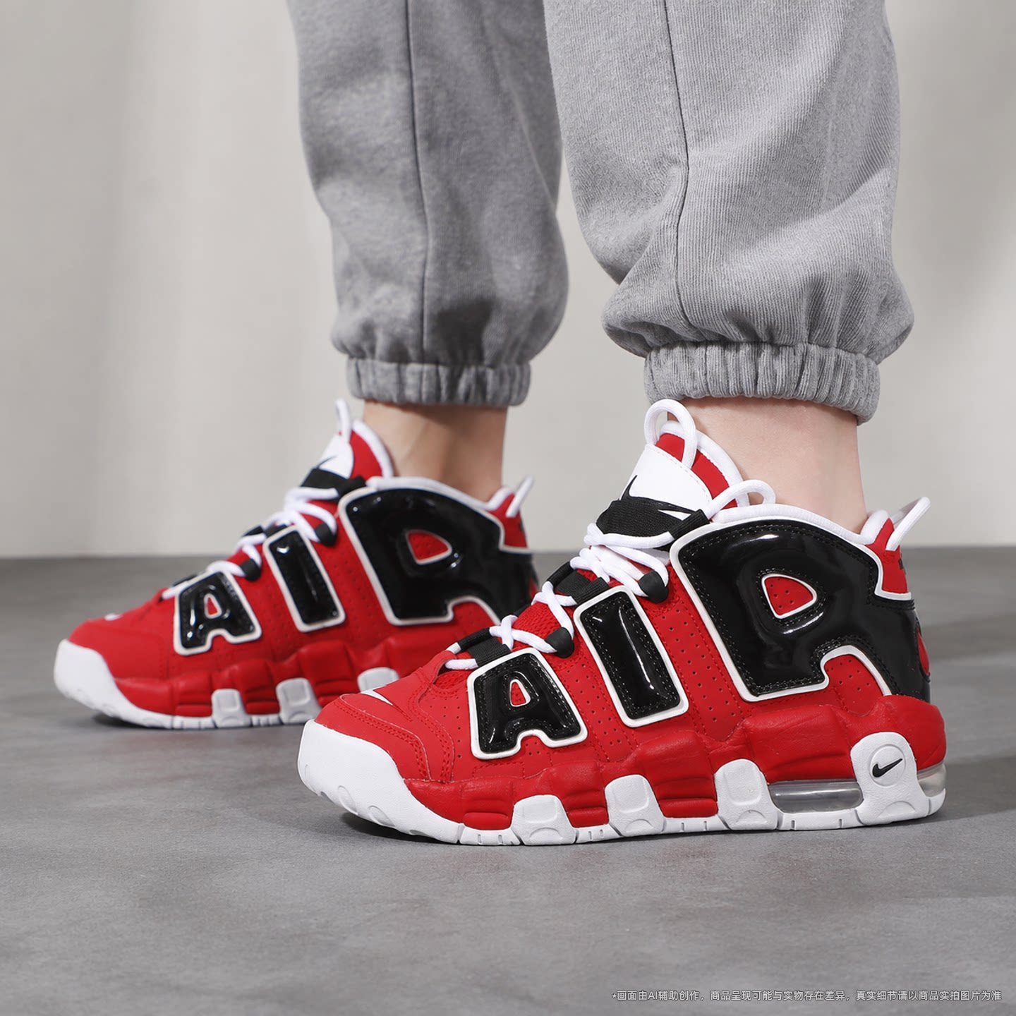 Nike耐克2026夏新款大童黑红皮蓬大Air高帮复古篮球鞋 415082-600图片