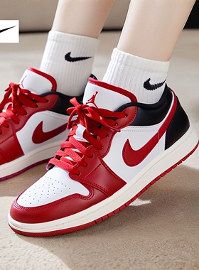 耐克女鞋Air Jordan 1 AJ1红白黑板鞋26新款休闲篮球鞋DC0774-160
