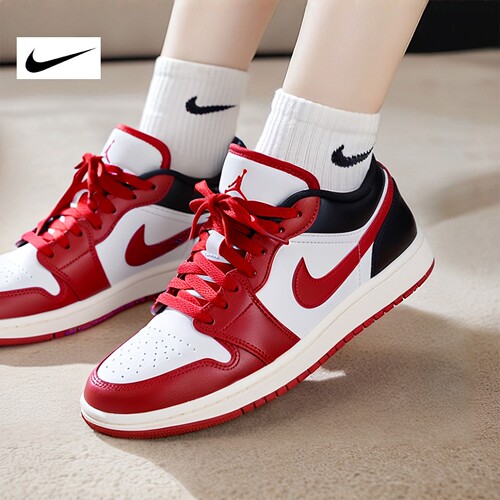 耐克女鞋Air Jordan 1 AJ1红白黑板鞋26新款休闲篮球鞋DC0774-160