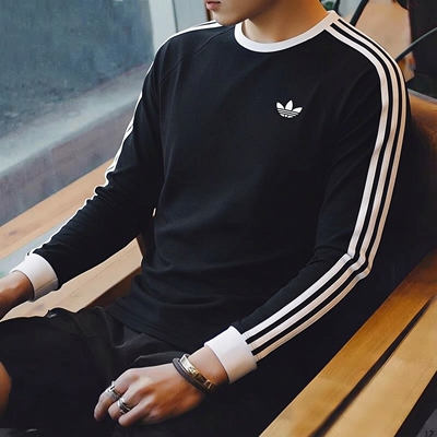 阿迪达斯三叶草男装三道杠圆领长袖T恤26新款健身运动服KE3546