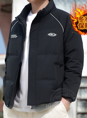 Skechers斯凯奇男女黑色短款羽绒服2025冬季保暖立领外套P425U041