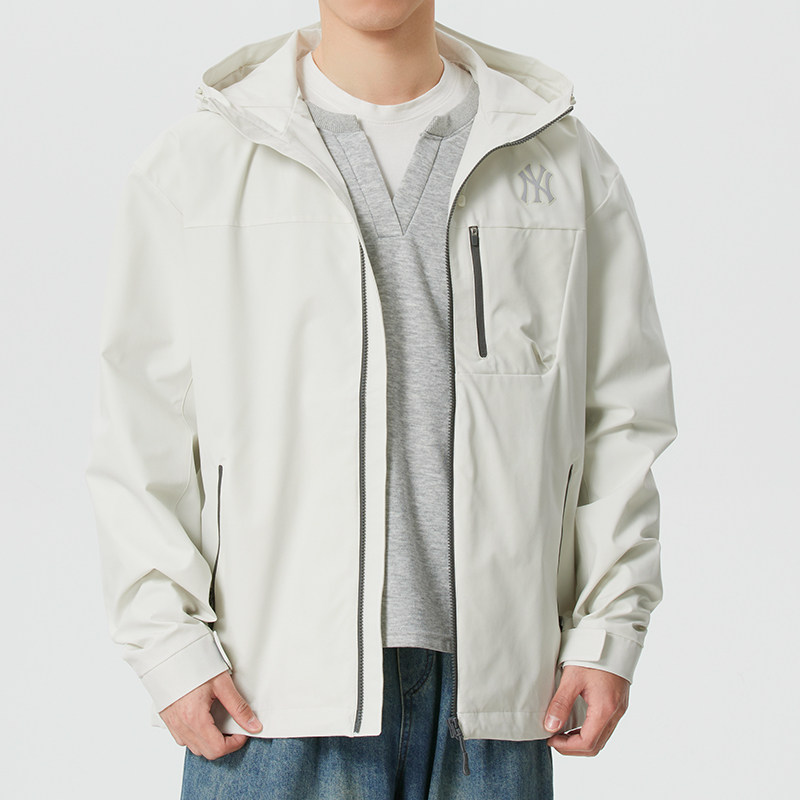 MLB男女梭织夹克外套26春季新款白色连帽运动服休闲上衣3AWJB0361