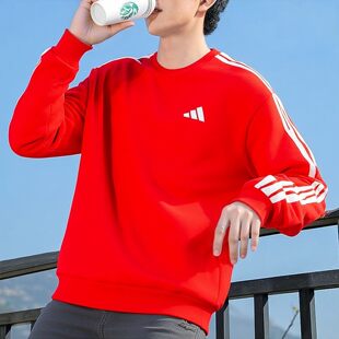 阿迪达斯男装红色圆领卫衣2026春季新年款长袖套头衫运动服KR2516
